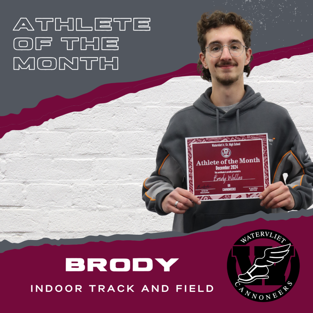 Indoor Track and Field student of the month for December holds a certificate